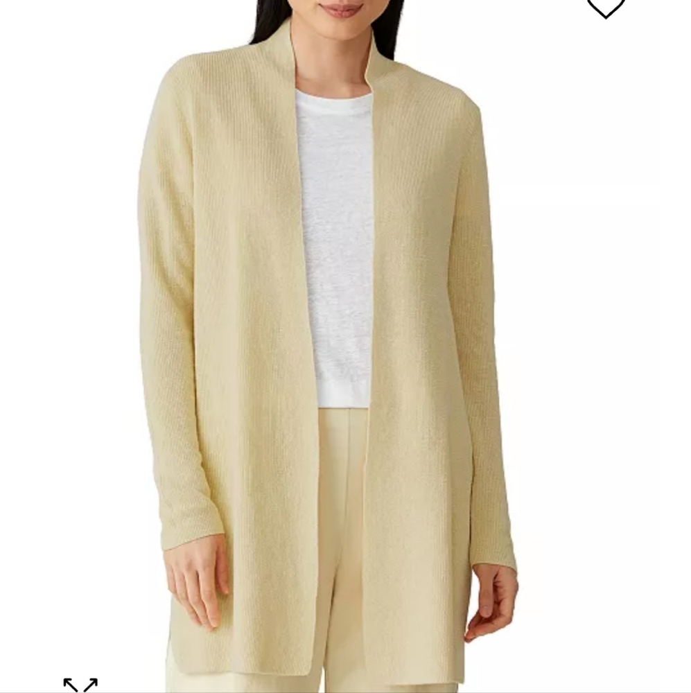 EILEEN FISHER Open Front Long Line Neutral Minimalist Cardigan - Picture 1 of 8